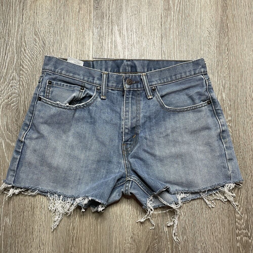 Levi's 559 Women's High Rise Cut Off Blue Denim Shorts Distressed Size 32W